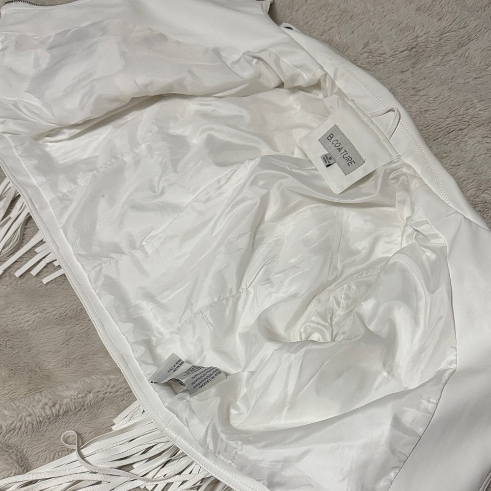 Faux Leather Fringe White Moto Jacket - M - Picture 14 of 16